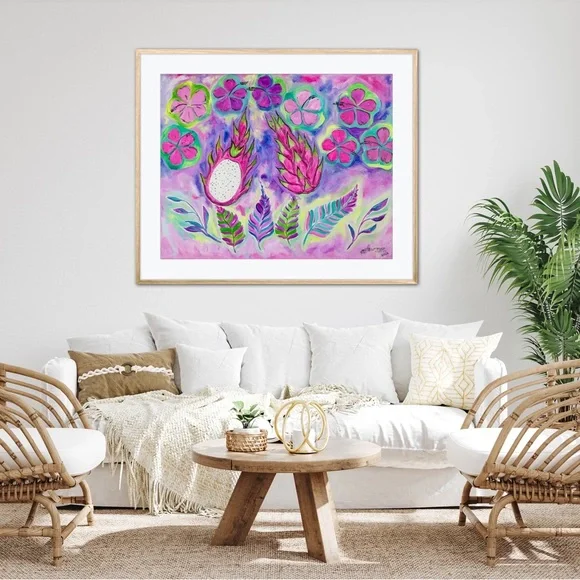 Dragonfruit Hibiscus Fine Art Print Oil Painting beach tropical island decor - Picture 2 of 9